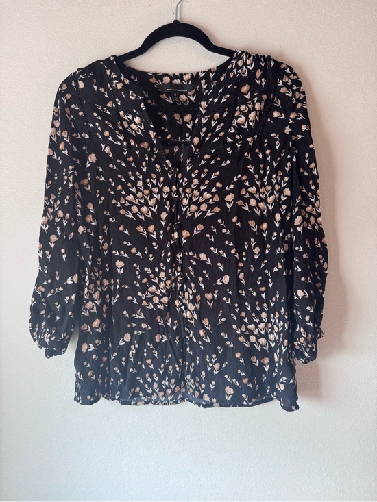 White House Black Market Tops - White House Black Market Black Floral Peasant Blouse